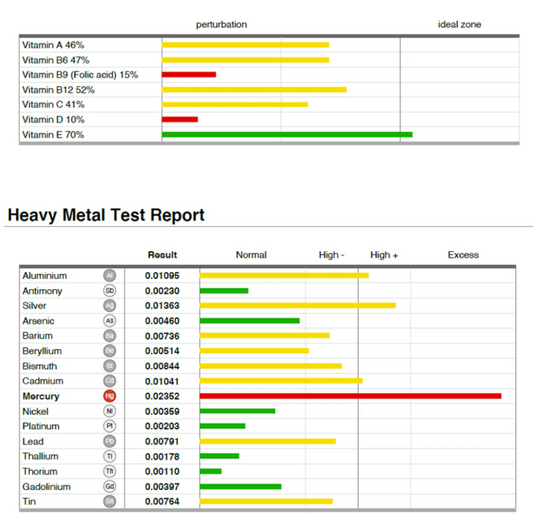 MINERALS, METALS, VITAMINS (OLIGOSCAN)